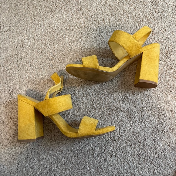 Yellow Suede Block Heel Sandals - Picture 1 of 3